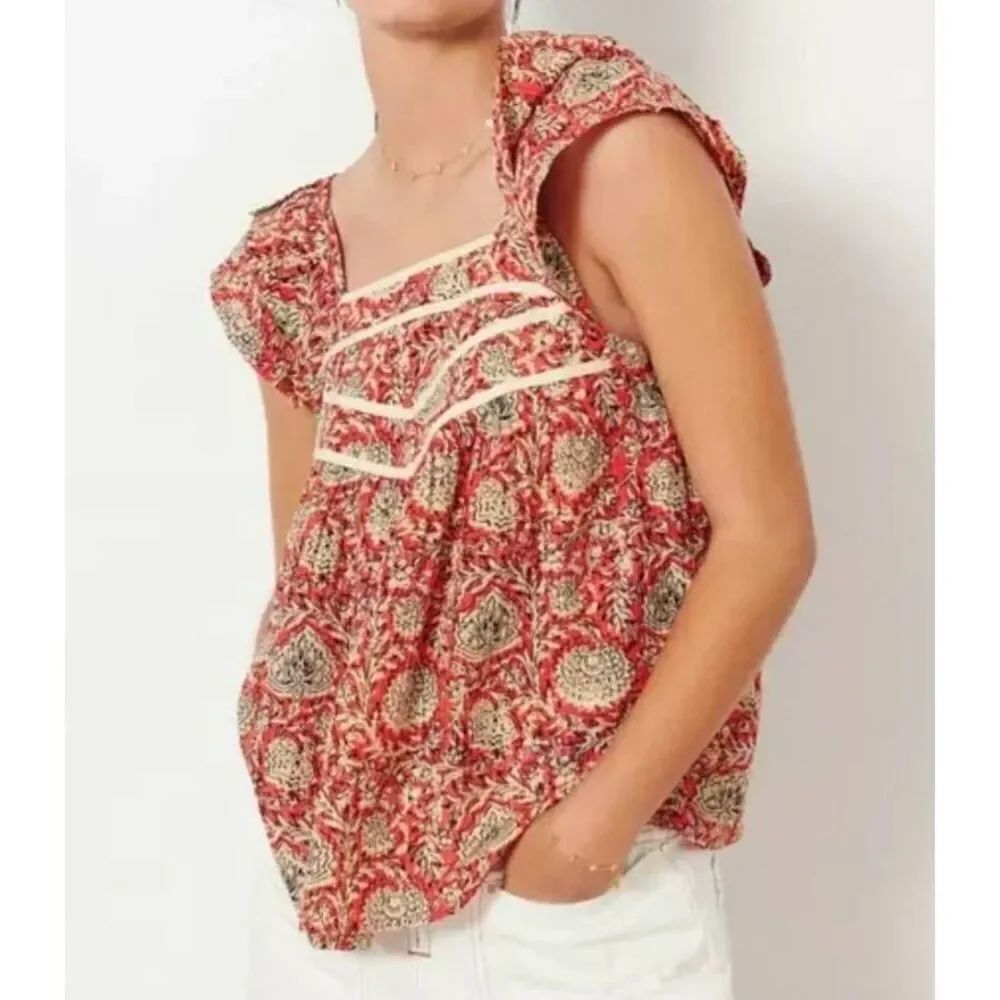 BA&SH Peio tiered red ruffle top sz XS